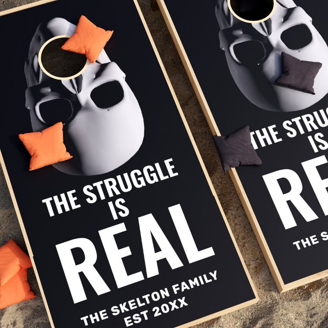 Skeleton Skull Halloween Game Cornhole Party Set (The struggle is real to get the beanbags into the skull's mouth. Just add your family name. Perfect!)