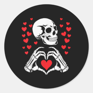 Skeleton Skull Hands Heart Valentines Day Funny Bo Classic Round Sticker
