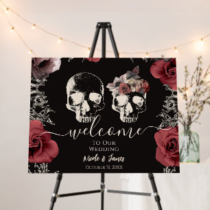 Skeleton Skull Mauve Dusty Rose Wedding Welcome Foam Board