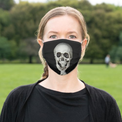 skeleton skull on black adult cloth face mask