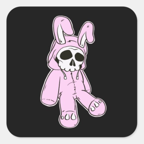 Skeleton Skull Pink Dead Hare Costume Rabbit Bunny Square Sticker