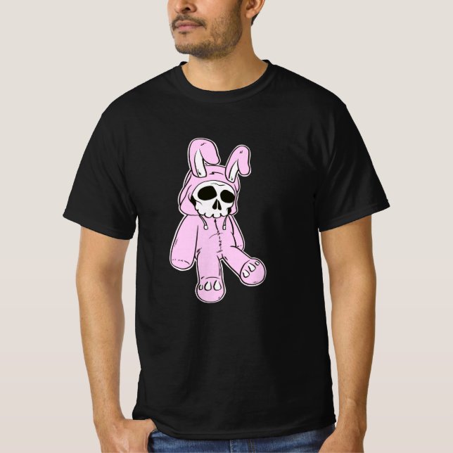 Skeleton Skull Pink Dead Hare Costume Rabbit Bunny T-Shirt (Front)