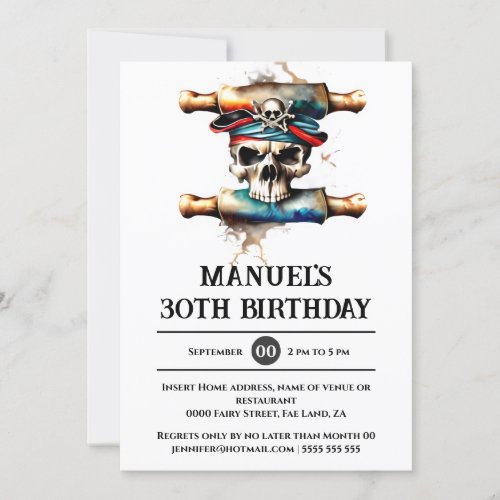 Skeleton skull pirate 3D ahoy matey theme party Invitation