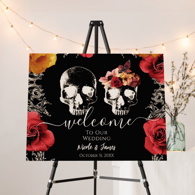 Skeleton Skull Red Yellow Fall Floral Wedding  Foam Board (In Situ (Stand))