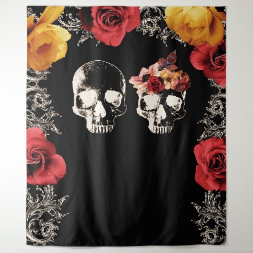 Skeleton Skull Red Yellow Photography Backdrop