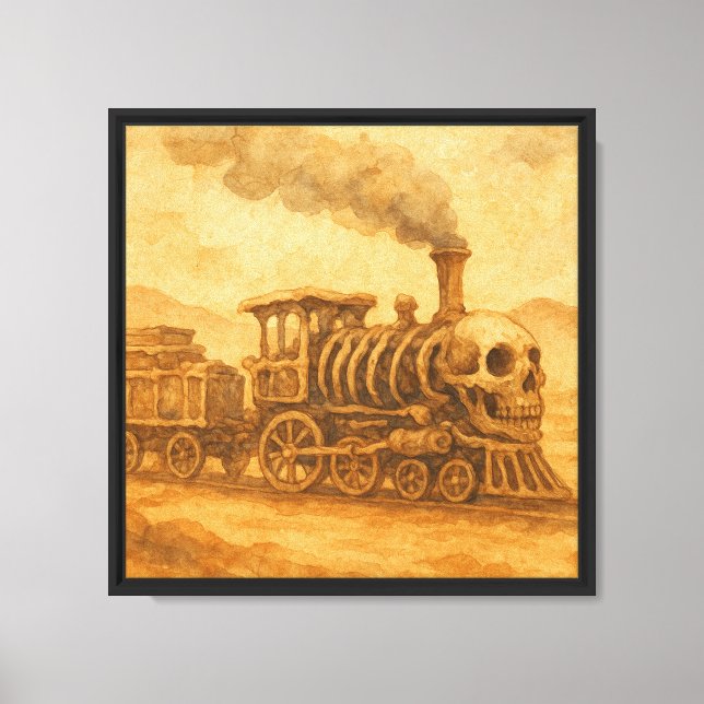 Skeleton Skull Train Watercolor Artwork Canvas Print (Front)