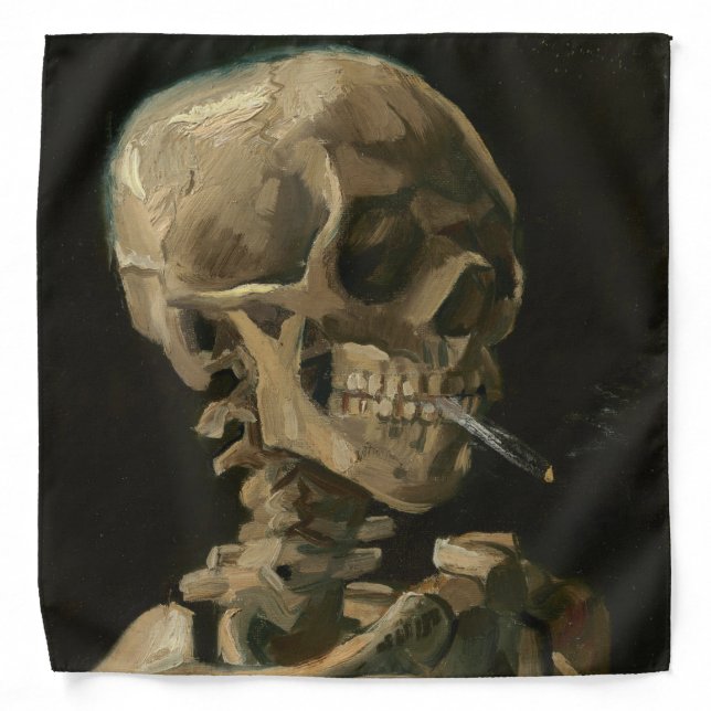 Skeleton Skull with Burning Cigarette Bandana (Front)