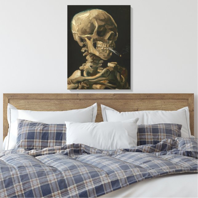 van gogh skull with cigarette print Skeleton Skull with Burning cigarette by Van Gogh Canvas Print