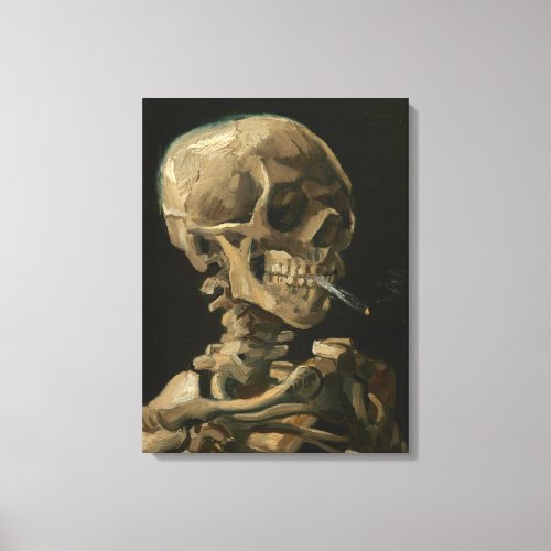 Skeleton Skull with Burning cigarette by Van Gogh Canvas Print