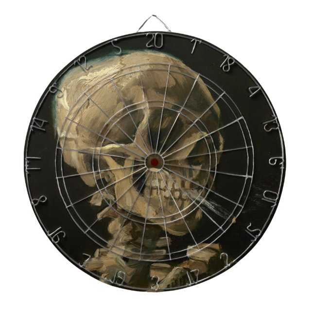 Skeleton Skull with Burning Cigarette by Van Gogh Dart Board (Front)