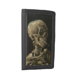 Skeleton Skull with Burning Cigarette by Van Gogh Tri-fold Wallet