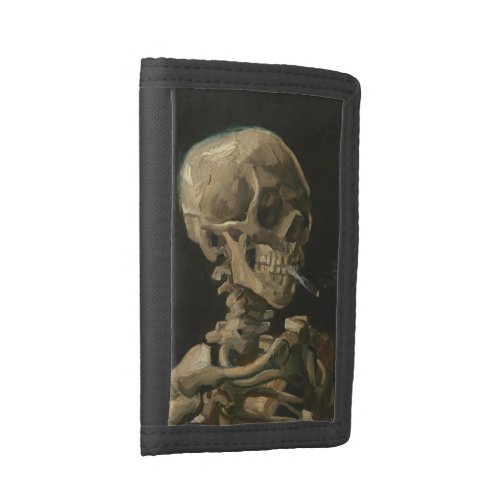 Skeleton Skull with Burning Cigarette by Van Gogh Tri_fold Wallet