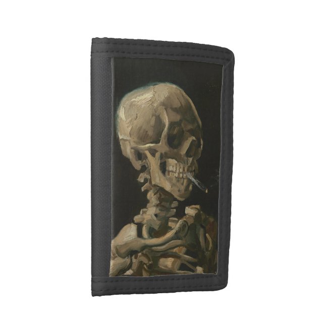 Skeleton Skull with Burning Cigarette by Van Gogh Tri-fold Wallet (Side)