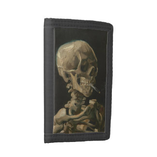 Skeleton Skull with Burning Cigarette by Van Gogh Trifold Wallet
