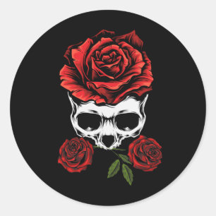 Skeleton Skull with Roses Romantic Floral Death Classic Round Sticker