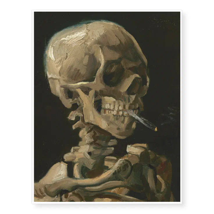 Skeleton Skull wwith Burning Cigarette by Van gogh Temporary Tattoos |  Zazzle