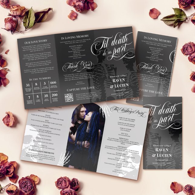 Skeleton Skulls Arch Photo Goth Wedding Program Brochure (Creator Uploaded)