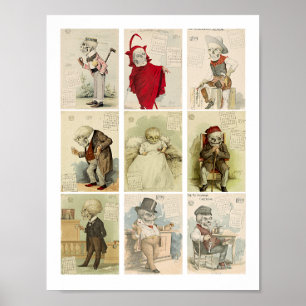 Skeleton Skulls vintage 1800s calendar Art Poster