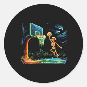 Skeleton Slam Dunk Hoop Bysketbyll Halloween Men B Classic Round Sticker