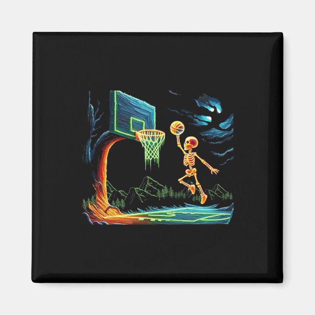 Skeleton Slam Dunk Hoop Bysketbyll Halloween Men B Magnet (Front)