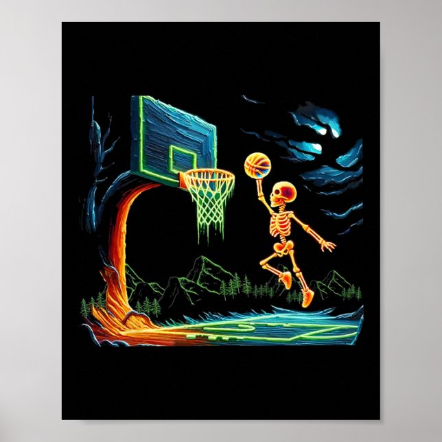 Skeleton Slam Dunk Hoop Bysketbyll Halloween Men B Poster (Front)