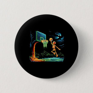 Skeleton Slam Dunk Hoop Sketll Halloween Men Boys  Button