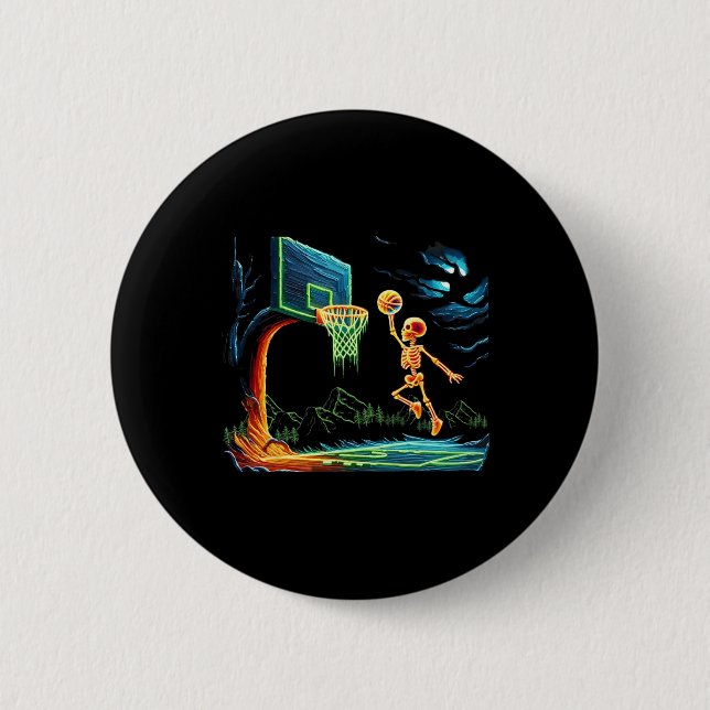 Skeleton Slam Dunk Hoop Sketll Halloween Men Boys  Button (Front)