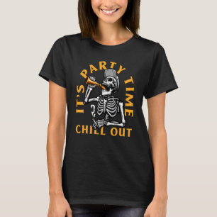 Skeleton Smoking & Drinking Beer It's Party Time C T-Shirt