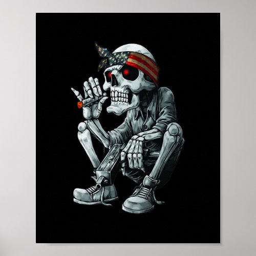 Skeleton Smoking Wear Bandana American Flag Skull Poster