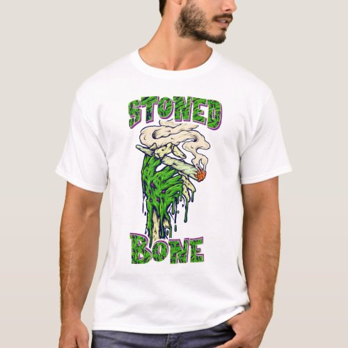 Skeleton Smoking Weed Stoned to the Bone Pot Head  T_Shirt