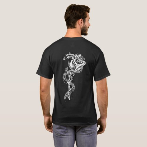 Skeleton Snake and Rose Print Front and Back Tee