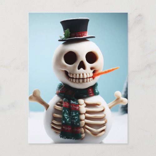 Skeleton Snow Man With Carrot and Scarf Postcard