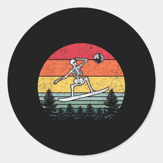 Skeleton Snowboarding Snowboard Moon Snowboarder - Classic Round Sticker (Front)