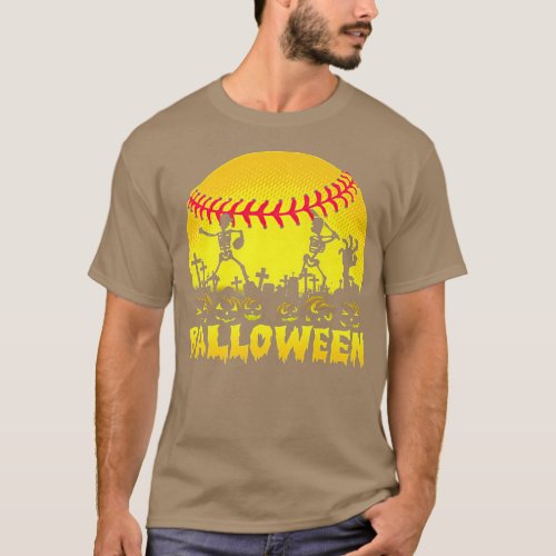 Skeleton Softball Balloween Halloween Baseball Sca T_Shirt