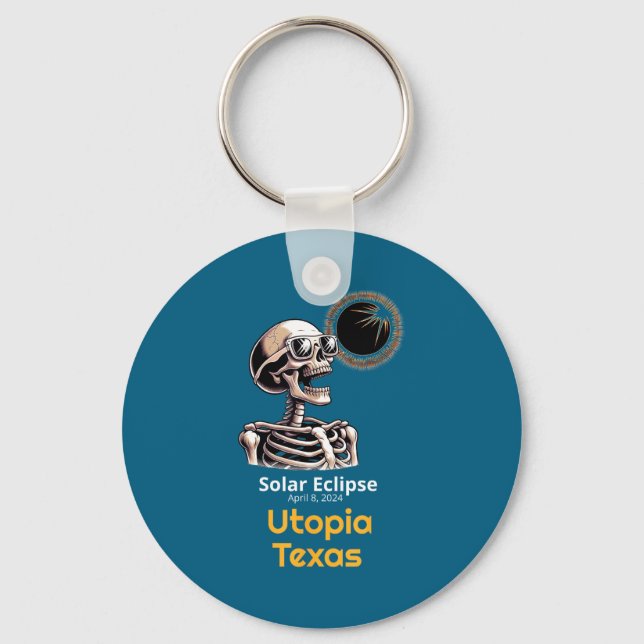 Skeleton Solar Eclipse Utopia Texas Keychain (Front)