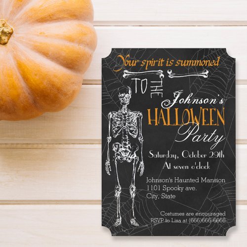 Skeleton Spider Web Spirit Halloween Party Invitation
