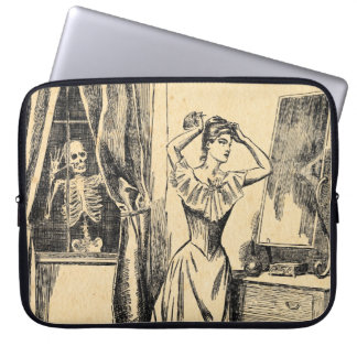 Skeleton Spying on Victorian Lady Vintage Goth Art Laptop Sleeve