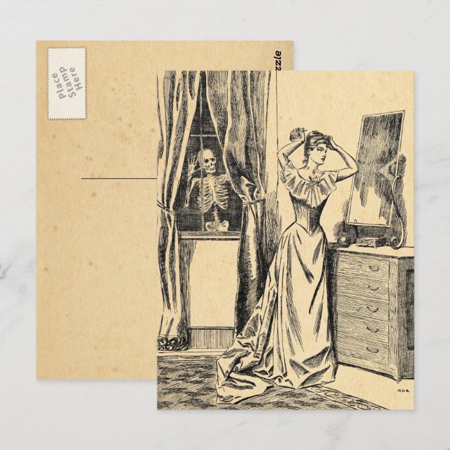 Skeleton Spying on Victorian Lady Vintage Goth Art Postcard | Zazzle