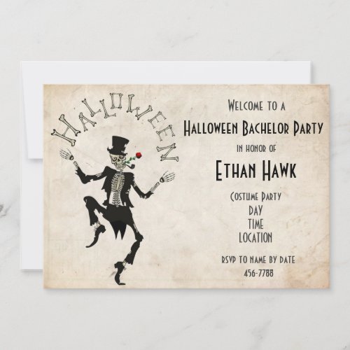 Skeleton Steampunk Halloween Bachelor Bday Party Invitation
