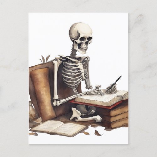 Skeleton Still Writing the Novel Postcard