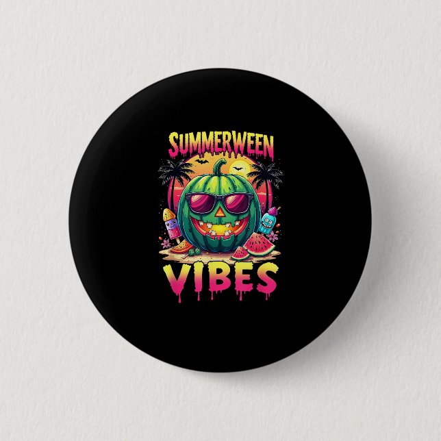 Skeleton Summer Summerween Vibes Watermelon Jack-O Button (Front)