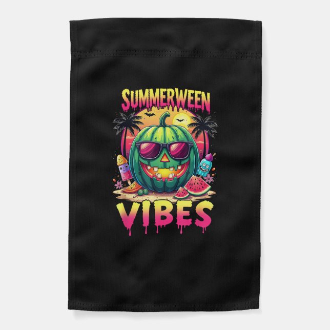 Skeleton Summer Summerween Vibes Watermelon Jack-O Garden Flag (Front)