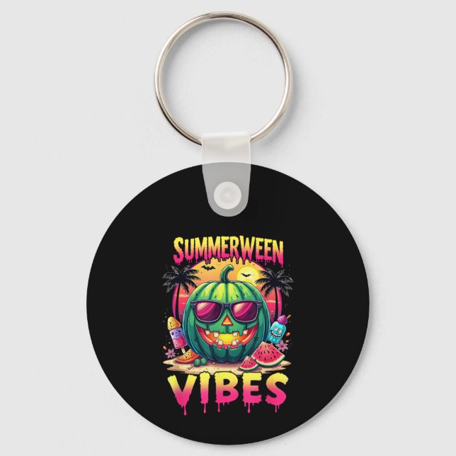 Skeleton Summer Summerween Vibes Watermelon Jack-O Keychain (Front)