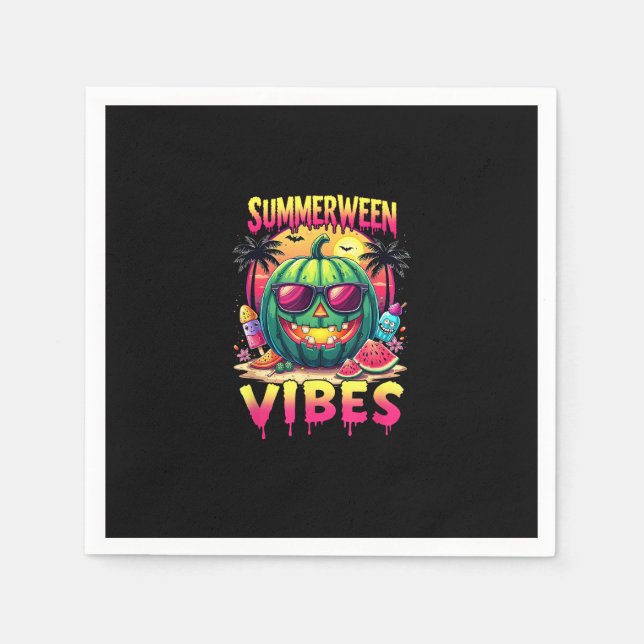 Skeleton Summer Summerween Vibes Watermelon Jack-O Napkins (Front)