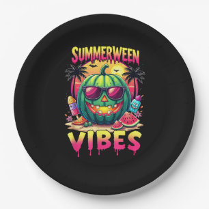 Skeleton Summer Summerween Vibes Watermelon Jack-O Paper Plates