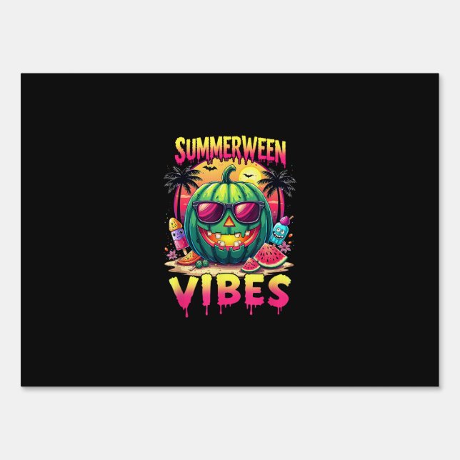 Skeleton Summer Summerween Vibes Watermelon Jack-O Sign (Front)