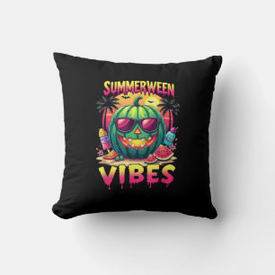 Skeleton Summer Summerween Vibes Watermelon Jack-O Throw Pillow