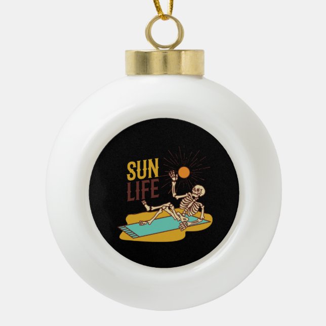 Skeleton Sunning on a  Ceramic Ball Christmas Ornament (Front)