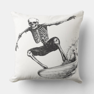💀 Skeleton Surfer: Minimalist Style 🏄 ‍ ♂️ Throw Pillow