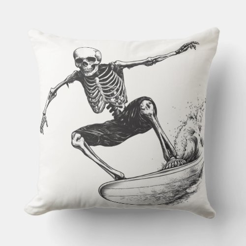  Skeleton Surfer Minimalist Style   ️ Throw Pillow